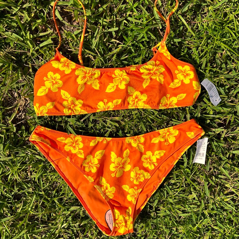NWT Coconut Girl Vintage Vibes Orange & Yellow Floral Hibiscus High Waist Bikini